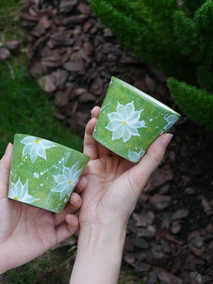 Lime Blossom Hand - Painted CupPorcelain / Ceramic