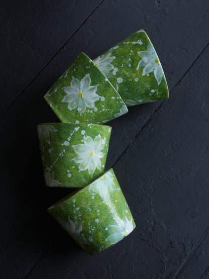 Lime Blossom Hand - Painted CupPorcelain / Ceramic