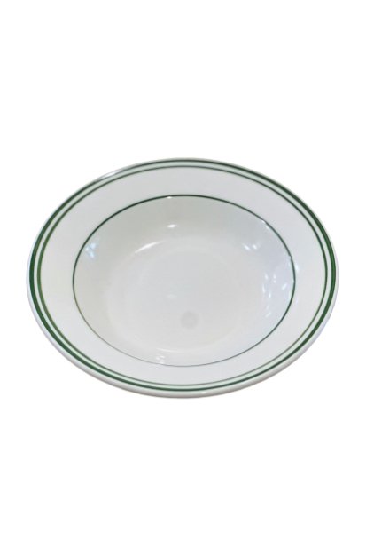 Urban Style Deep Round Platter w/ Green Rim CottagePorcelain / Ceramic