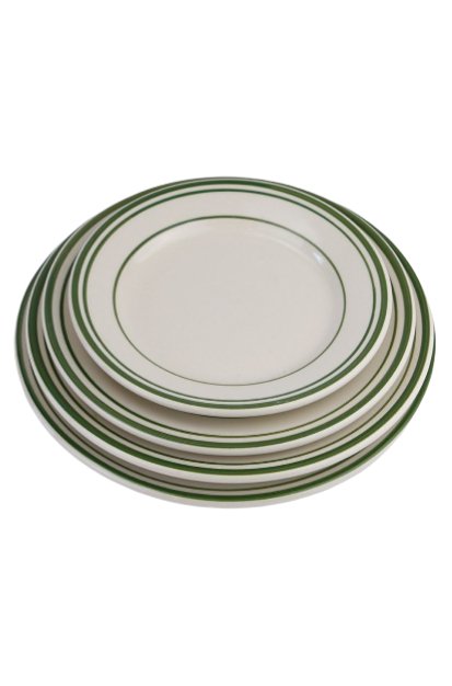 Urban Style Round Platter w/ Green Rim CottagePorcelain / Ceramic