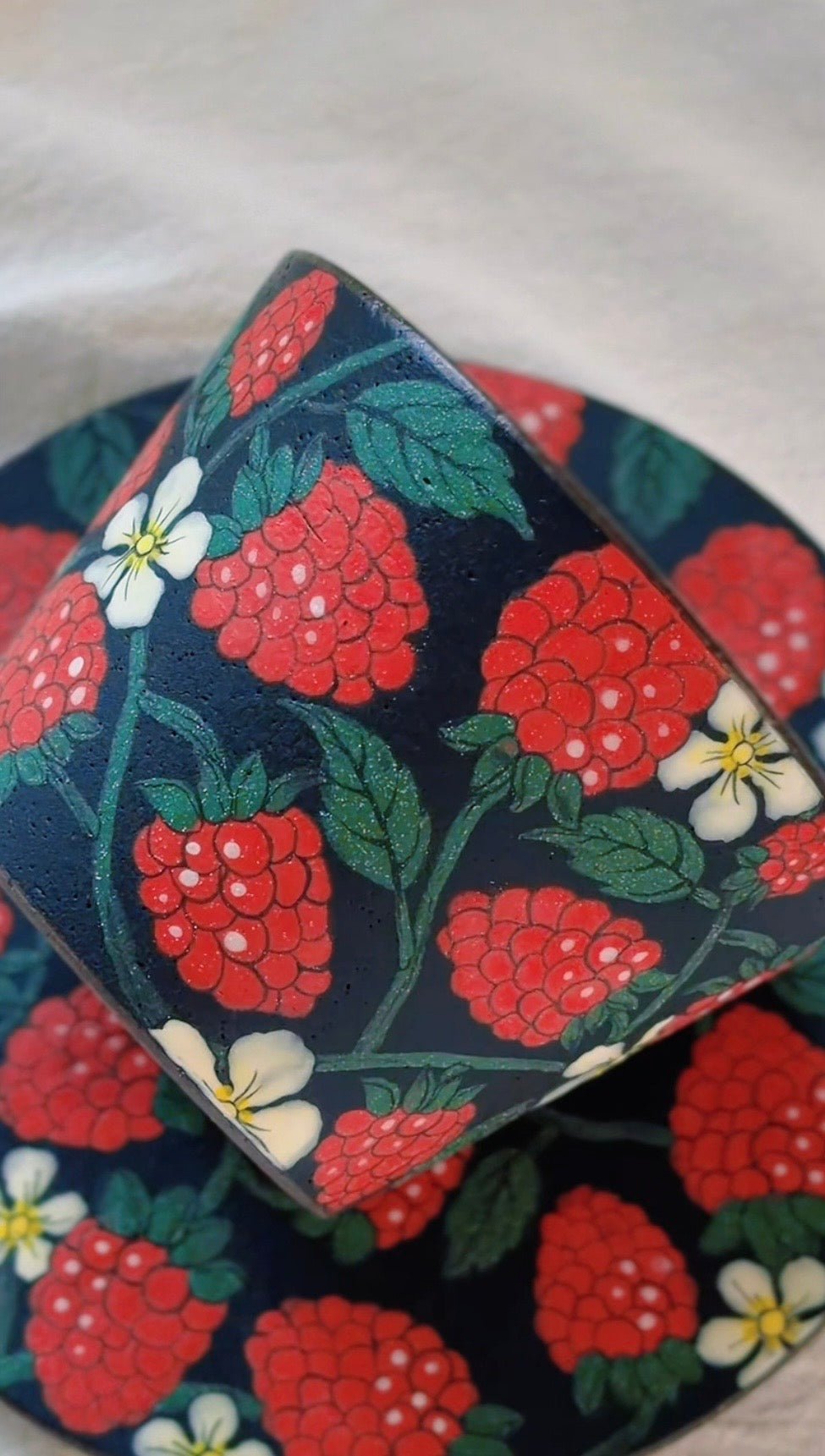 Wild Raspberry Bloom Cup & Saucer Set X QiuCoarse Pottery