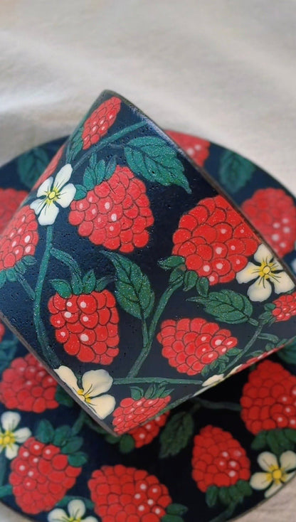 Wild Raspberry Bloom Cup & Saucer Set X QiuCoarse Pottery