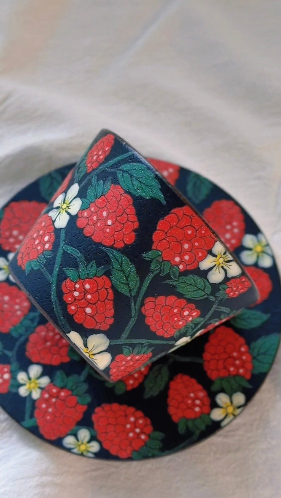Wild Raspberry Bloom Cup & Saucer Set X QiuCoarse Pottery