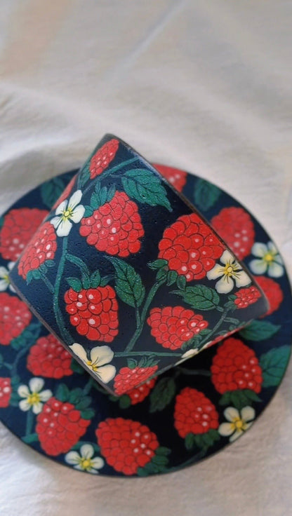Wild Raspberry Bloom Cup & Saucer Set X QiuCoarse Pottery