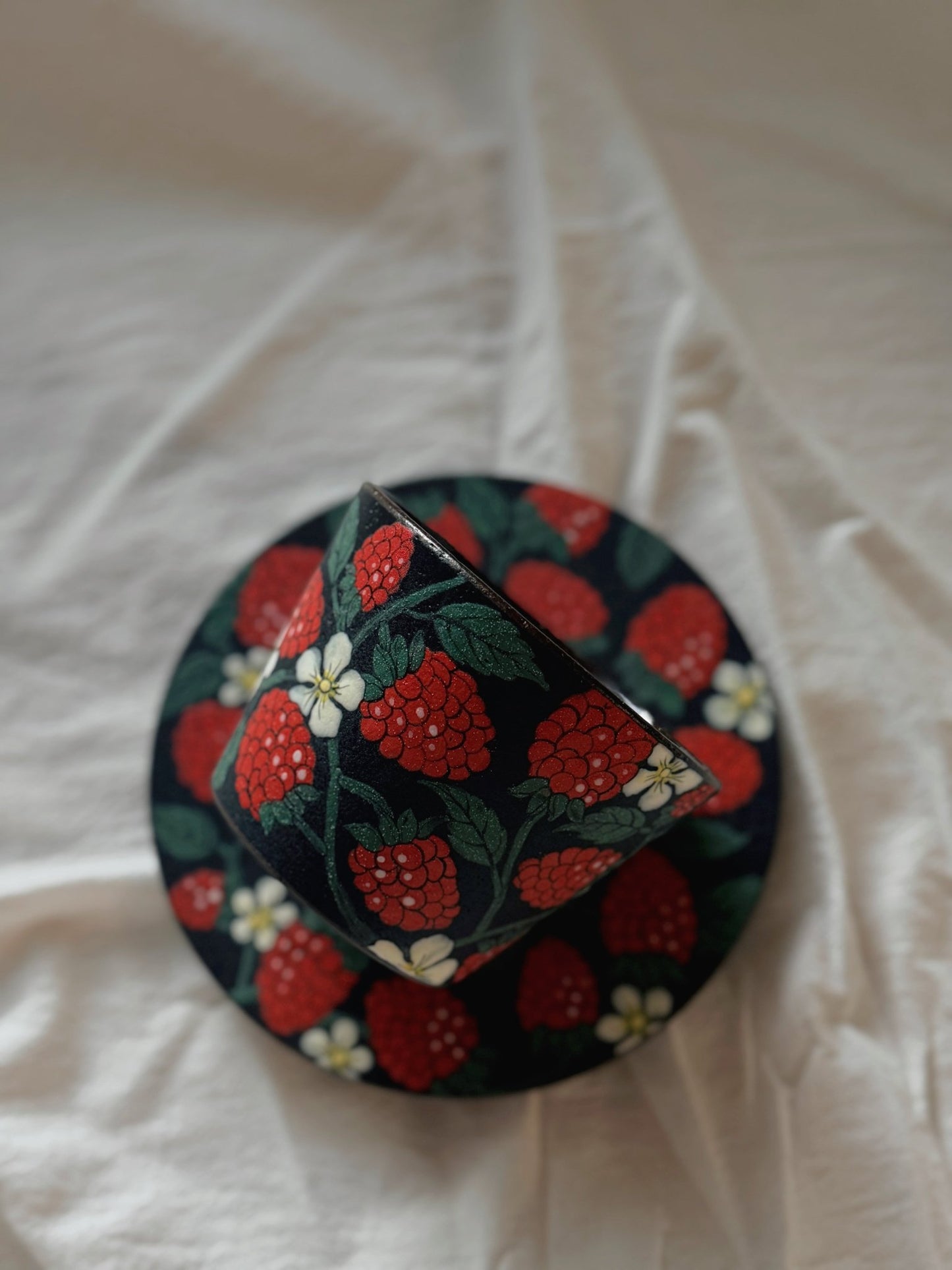 Wild Raspberry Bloom Cup & Saucer Set X QiuCoarse Pottery