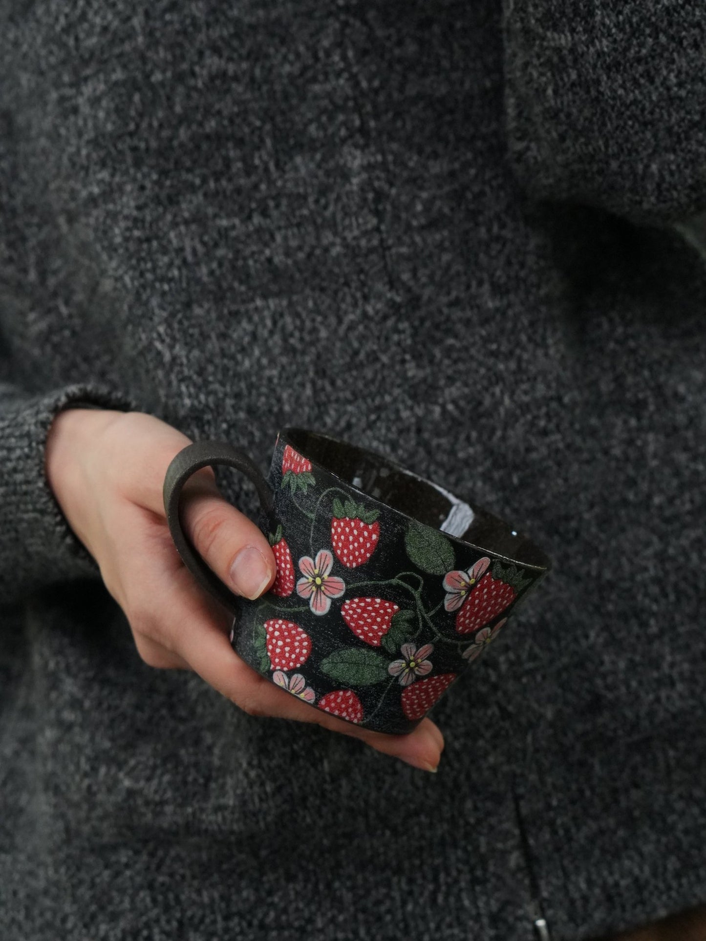 Wild Strawberry Hand - Painted Mug X QiuCoarse Pottery