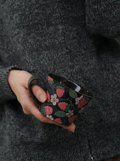 Wild Strawberry Hand - Painted Mug X QiuCoarse Pottery