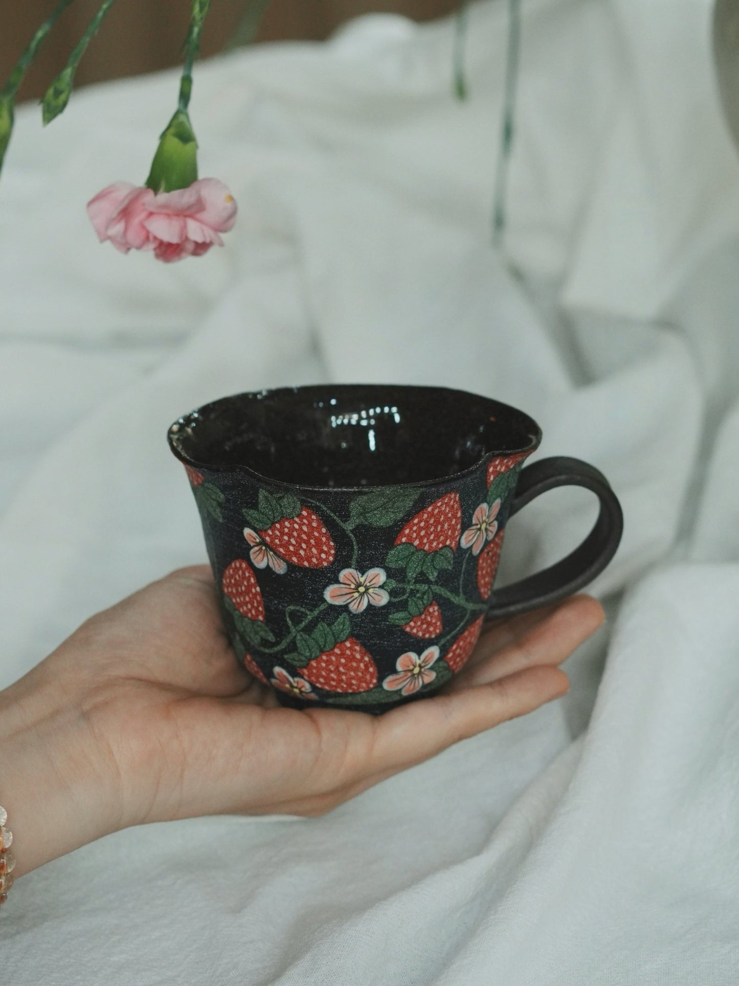 Wild Strawberry Hand-Painted Mug X QiuCoarse Pottery