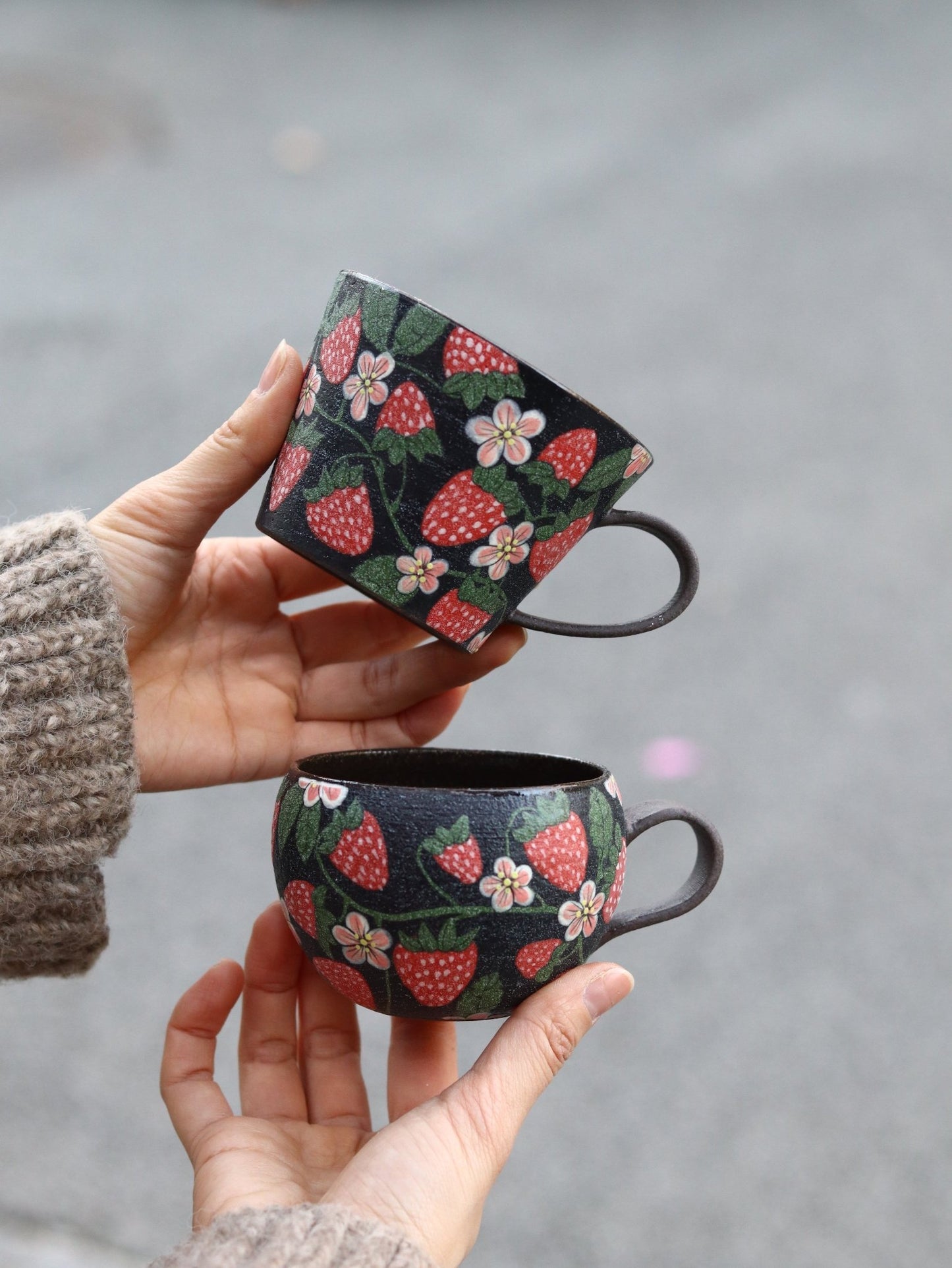 Wild Strawberry Hand - Painted Mug X QiuCoarse Pottery