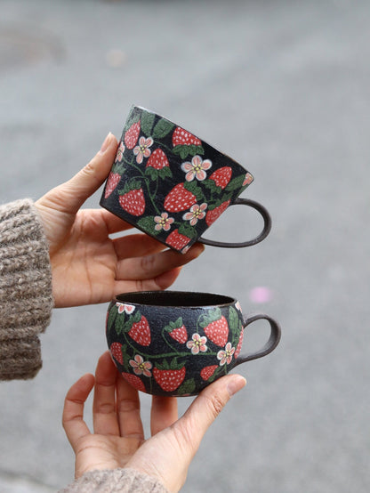 Wild Strawberry Hand - Painted Mug X QiuCoarse Pottery