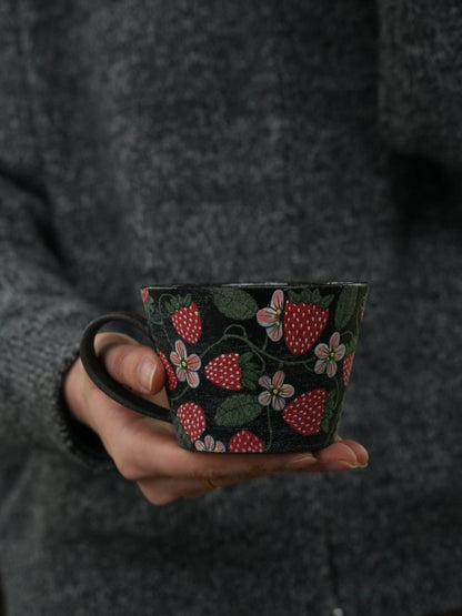 Wild Strawberry Hand - Painted Mug X QiuCoarse Pottery