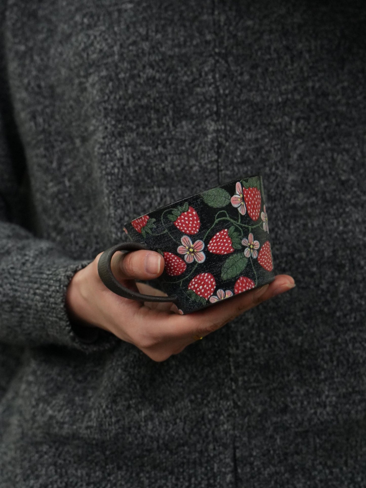 Wild Strawberry Hand - Painted Mug X QiuCoarse Pottery
