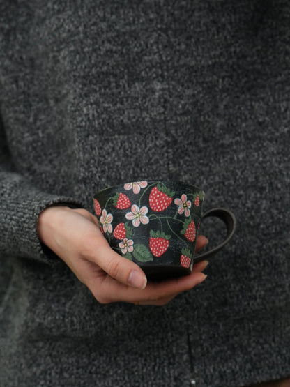 Wild Strawberry Hand - Painted Mug X QiuCoarse Pottery