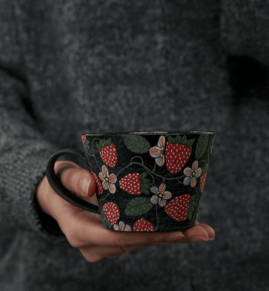 Wild Strawberry Hand - Painted Mug X QiuCoarse Pottery