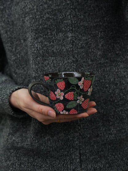 Wild Strawberry Hand - Painted Mug X QiuCoarse Pottery